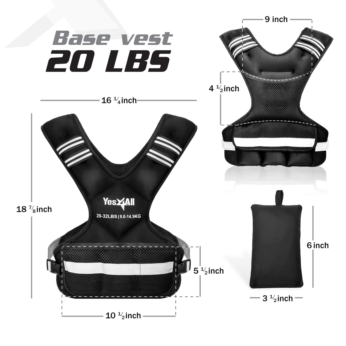 Yes4All Adjustable Weighted Vest 20-32lbs with Reflective Strip, Weight Vest for Strength Training for Men & Women, BLACK_20-32LBS, Large