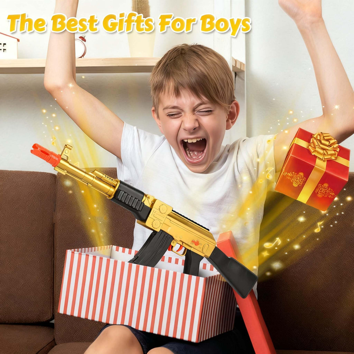BYTEWAR Electric Golden AK-47 Realistic Soft Bullets Toy Gun,Foam Blasters Toys with 40 Foam Darts & 2 Magazines,Automatic Sniper Rifle for Kids Ages 6+ Years Old,Christmas Birthday Gift for Boys