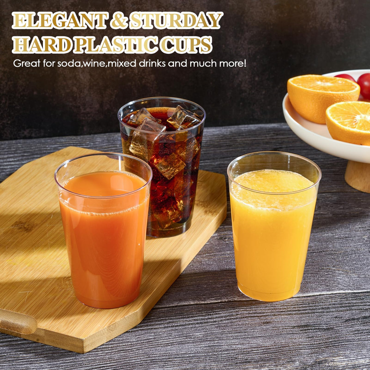 FOCUSLINE 200 Pack 12 oz Clear Plastic Cups, Disposable Cups Reusable Plastic Tumblers, Heavy-duty 12 Ounce Clear Cups Tumblers for Party, Thanksgiving, Halloween, Christmas