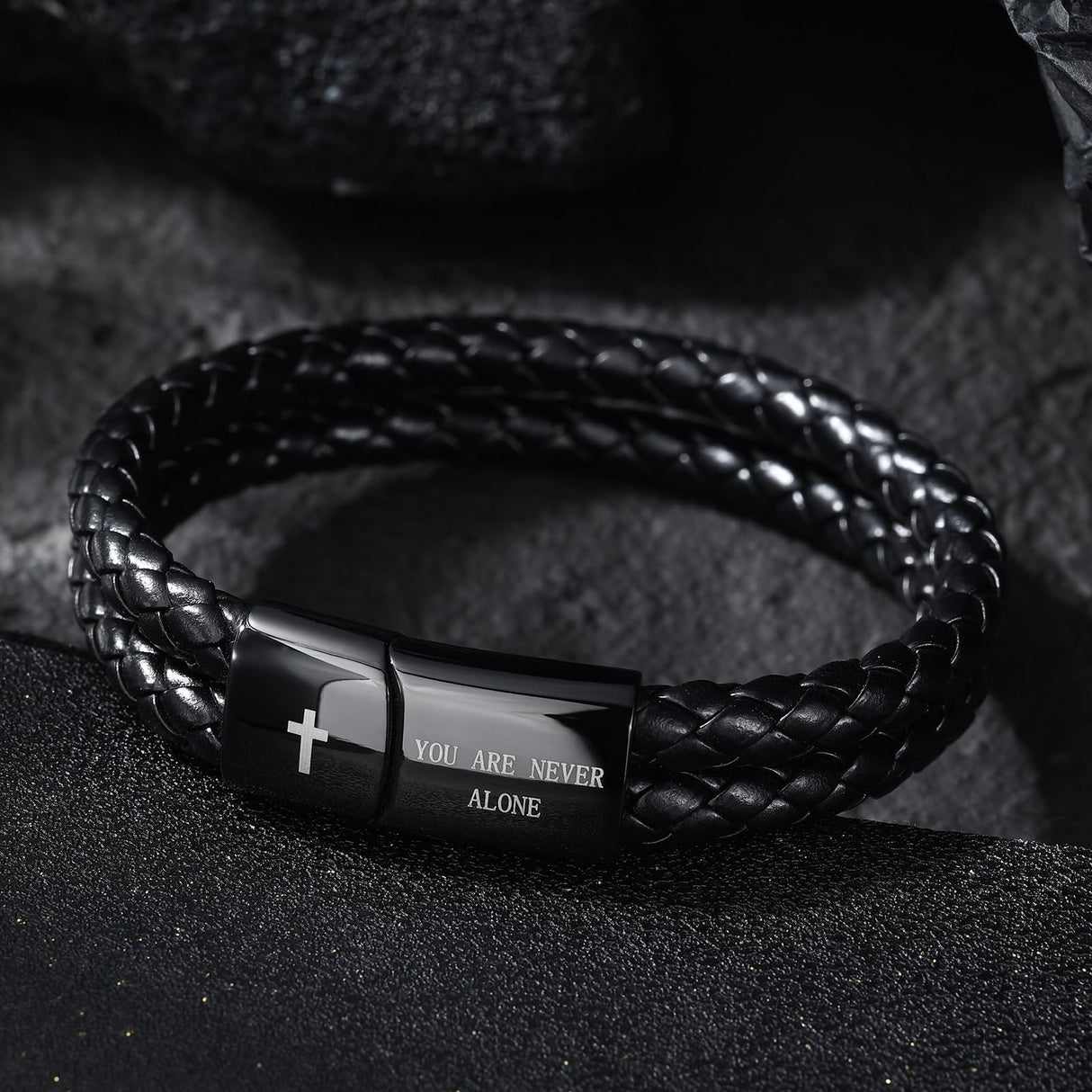 Alissl Christian Gifts for Mens, Bible Verse Leather Cross Bracelet for Men
