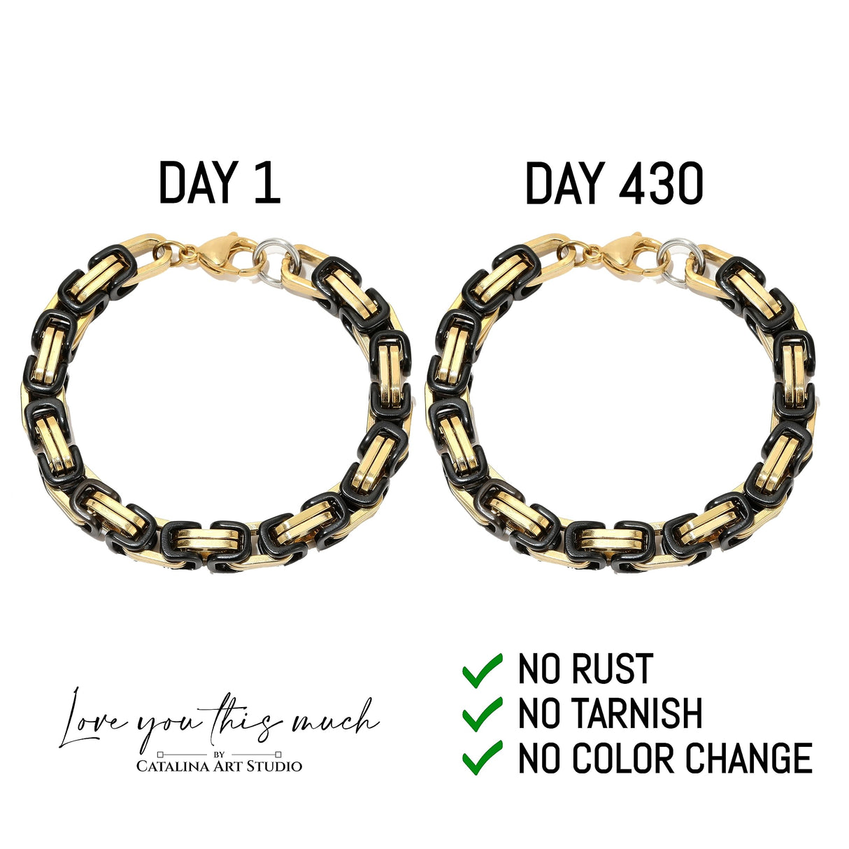 Love You This Much Sentimental Father to Son Gift | Men's 5mm Twist Steel Bracelet | Present for Son from Dad | 8"+1" Extender | Luxury Gift Box & Card (Gold-Black)