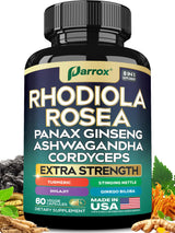 Parrox Rhodiola Rosea Panax Ginseng Ashwagandha Cordyceps Mushroom Turmeric Ginkgo Biloba Stinging Nettle Adaptogen Blend Supplement Capsules for Daily Wellness Support – 60 Capsules