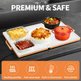 Food Warming Mat (XL 24"x16"), Food Warmers for Parties Buffet and Daily Use, Full Surface Warm Evenly Electric Warming Tray with Button Temperature Control, Gold Handles Warming Mat for Food, White