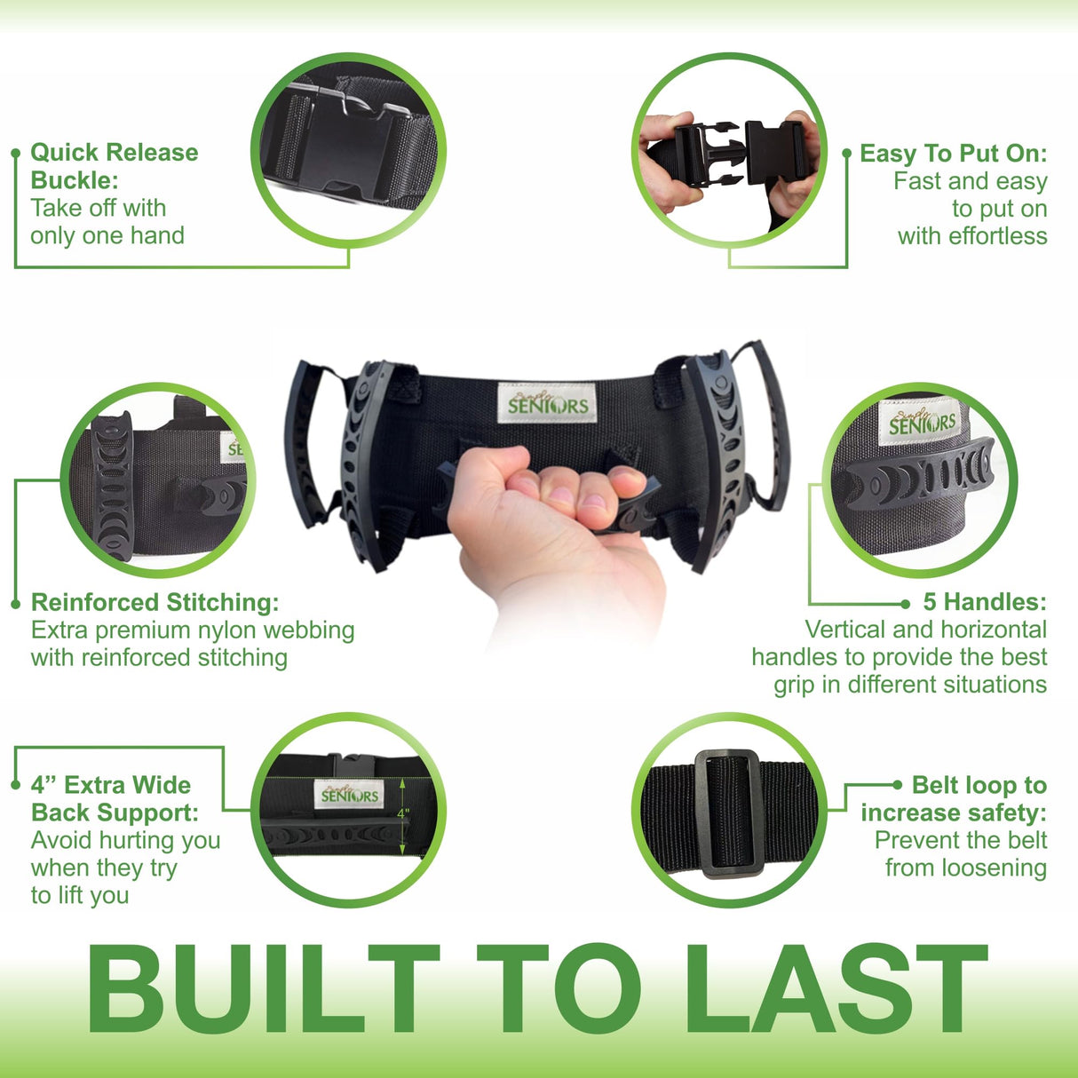 Gait Belts for Seniors - Transfer Gate Belts With Handles for Lifting Elderly & Patient Physical Therapy - Easy to Use Quick Release Gait Belt for Medical Nursing Use