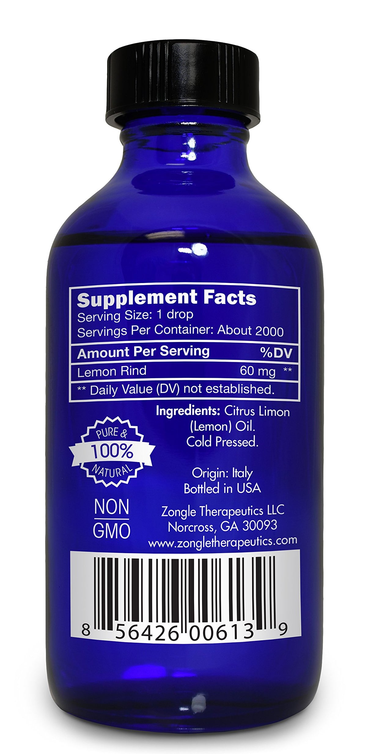 Lemon Essential Oil, Food Grade, for Cooking, Baking – 100% Pure, Lemon Oil, by Zongle Therapeutics, 4 OZ
