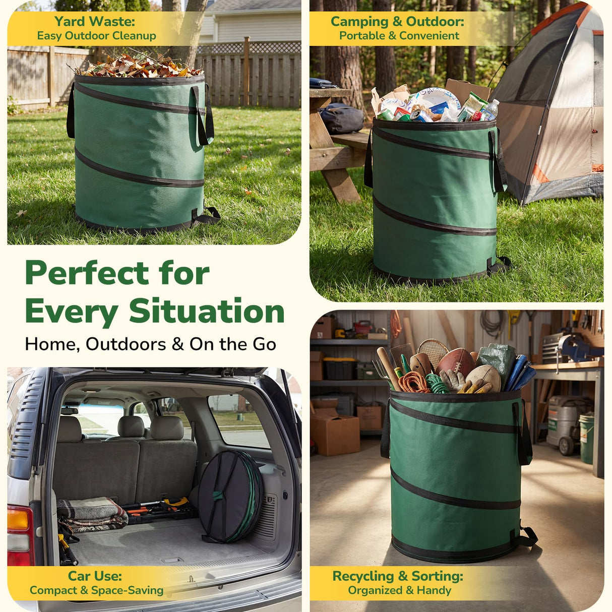 GreatBuddy Collapsible Trash Can 45 Gallon 2 Pack, Pop Up Yard Waste Bags, 600D Oxford Lawn and Leaf Bags with Drainage Holes, Self-Standing Camping Trash Can, Foldable Garden Bag for Leaf Cleanup