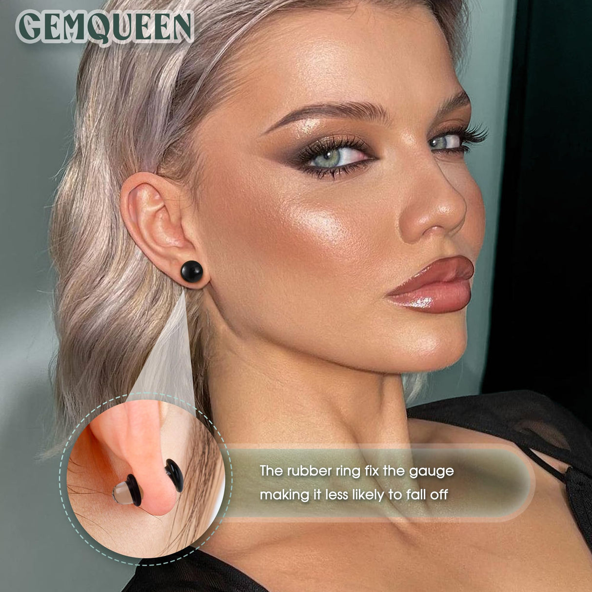 GEMQUEEN 24 PCS Glass Ear Stretching Kit Comfy Ear Gauges Tunnels Plugs Dead Stretching Kit with Rubber O-Rings Single Flare Unique 0.5mm Increments Hypoallergenic Domed Body Piercing Jewelry 14G-1G