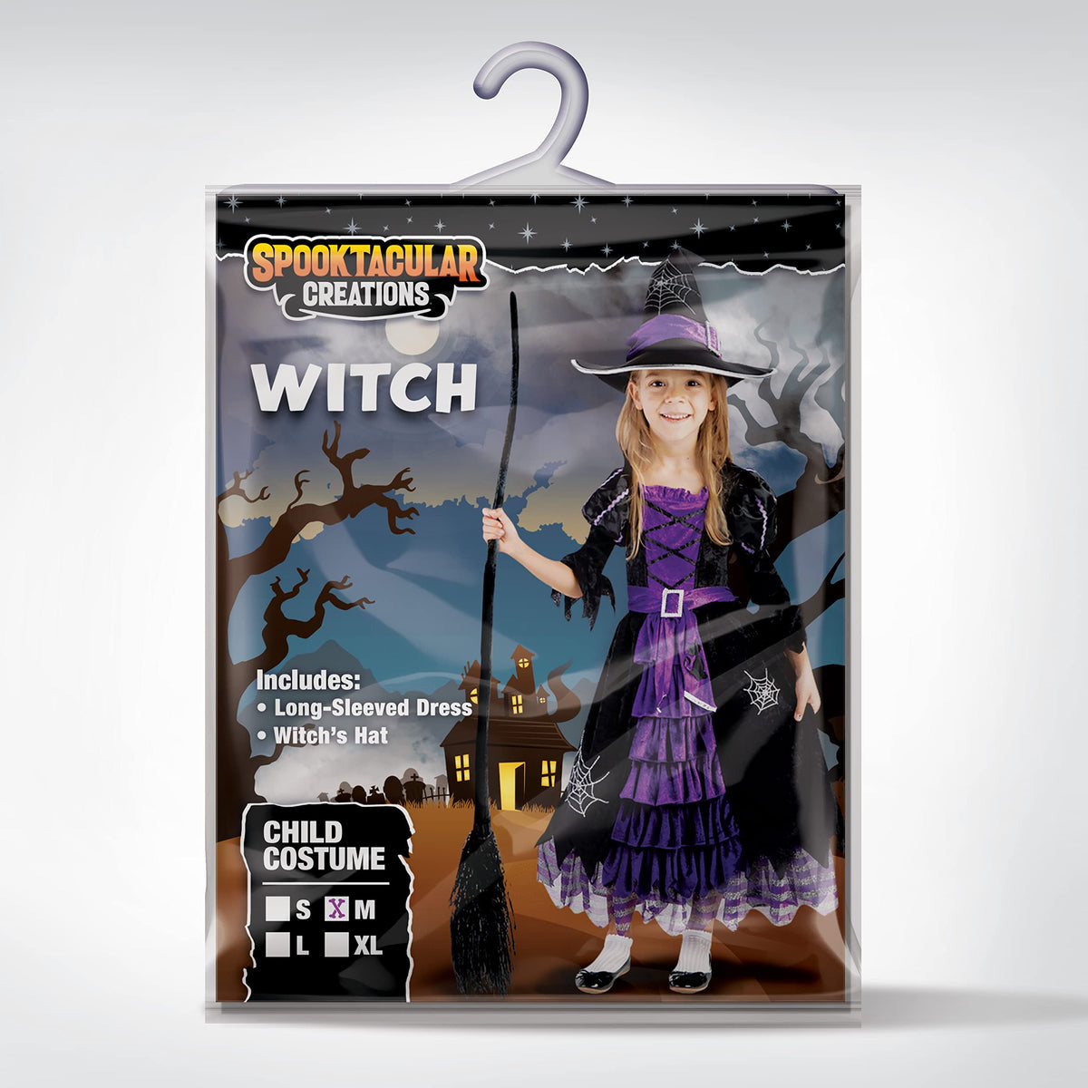 Spooktacular Creations Halloween Fairytale Witch Dress for Kids, Girls Cute Witch Costume Deluxe Set with Broom for Toddler Halloween Role Play Parties, Purple