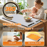 Warming Mat for Food, 24"x15" Food Warmer with 9-Temperature Adjustable, 1-6H Timer Electric Warming Tray Heat 6 Dishes, Child Lock, 8s Fast Heating, Foldable Food-Grade Silicone