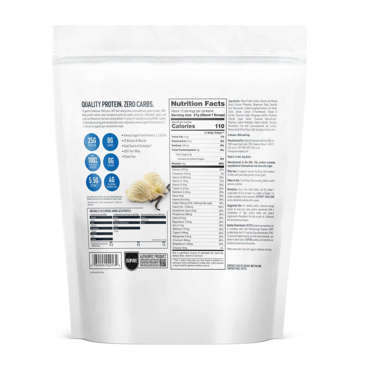 Isopure Zero Carb 100% Pure Whey Isolate Protein Powder, Lactose Free, Gluten Free, With Vitamins, Creamy Vanilla, 25g Protein Per Serving, 1 Lb, 15 Servings (Packaging May Vary)