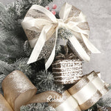 Ribbli Christmas Ribbon Wired Champagne Gold Christmas Tree Ribbon Snowflake Glitter Wired Ribbons for Crafts Gift Wrapping Wreaths Garland Home Decor -2.5 Inchx6 Rolls Total 36Yard