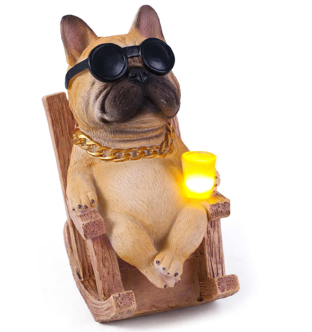 Scoomor Solar French Bulldog Garden Statue, Funny Frenchie Dog Figurine for Outdoor Yard, Patio, & Lawn Décor, Unique Frenchie Gifts for Housewarming & Birthday,7 Inch Resin (Fawn)