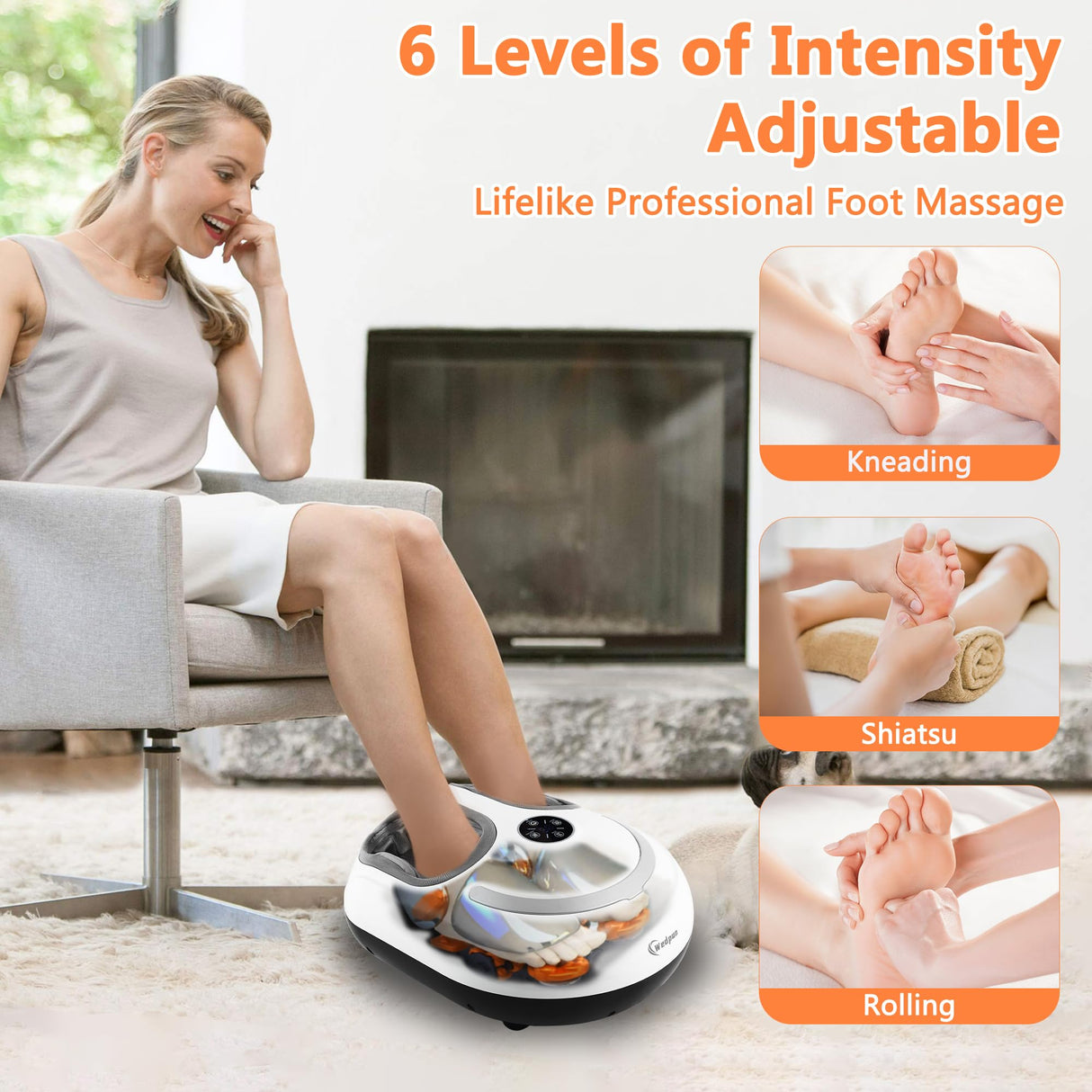 Wedpun Foot Massager with Heat Shiatsu Foot Massager with Remote Deep Relief for Tired Muscles Electric Feet Massage Machine for Home and Office Gifts for Mom Dad White
