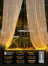 Brightown 600 LED Curtain String Lights, 20 FT Hanging Fairy Lights with Remote, 8 Modes, Waterproof Window Lights for Bedroom Backdrop Wedding Outdoor Christmas Party, Warm White