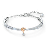 Swarovski Lifelong Heart Bangle, Clear Stones and Rose Gold-Finished Heart Motif in Rhodium-Finished Setting, Part of the Lifelong Heart Collection