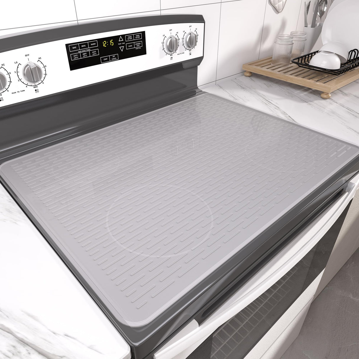 Stove Top Cover for Electric Stove- Range Covers for Electric Stove,Silicone XXL Dish Drying Mat, Glass Cooktop Covers, Flat RV Range top Mats (Hyaline, 30"x21")