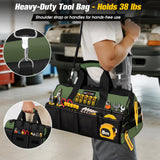Heavy Duty Tool Bag 16-Inch - 19 Pockets Tool Organizer, Portable Electrician Toolbox W/Soft Handle, Christmas Birthday Gift Ideas for Men Dad Husband Him Mechanic Plumber, Wide Mouth Tool Storage Box