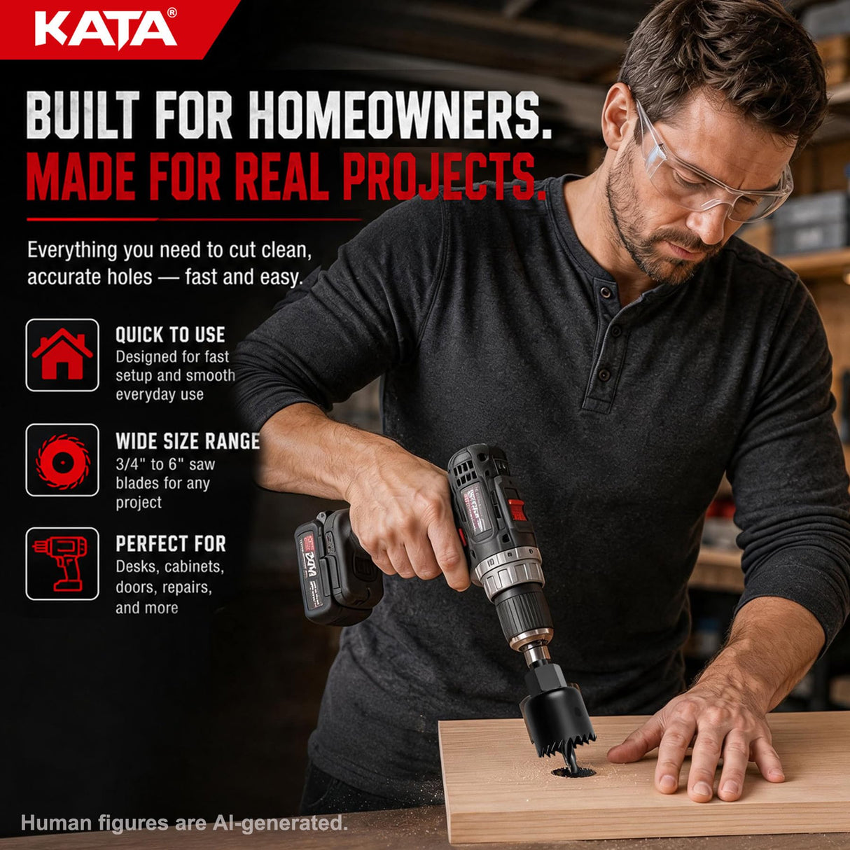 KATA 25 Piece Hole Saw Kit with 3/4"-6" for Wood, Drywall, PVC and Plastic