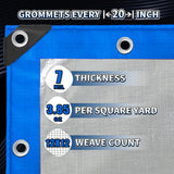 TA*RP YXCN Tarp 10x12 Feet, 7 Mil Thick Waterproof Poly Tarps Cover UV Resistant, Rip & Tear Proof with Metal Grommets Every 20 Inche (Blue/Silver)