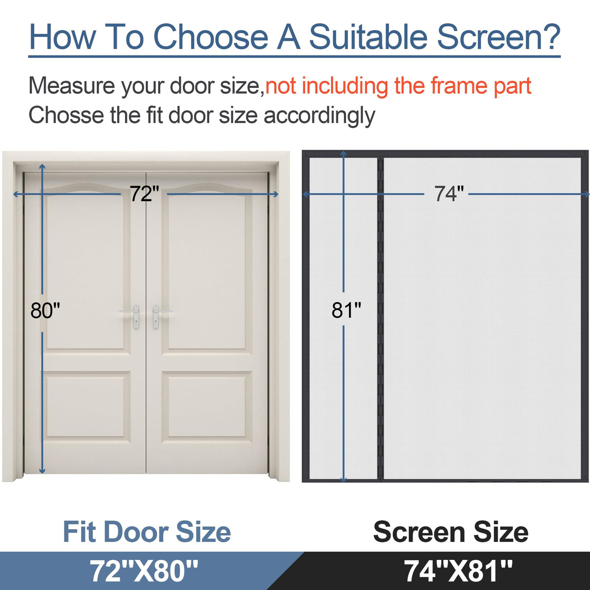 Reversible Left Right Side Opening Wide Magnetic Screen Door for Sliding & French Doors,Heavy Duty Thicker Reinforced Mesh Bug Door Screen Magnetic Closure,Screen 74" x 81",Fits Door to 72"x80"