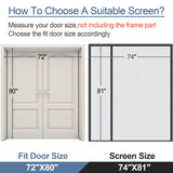 Reversible Left Right Side Opening Wide Magnetic Screen Door for Sliding & French Doors,Heavy Duty Thicker Reinforced Mesh Bug Door Screen Magnetic Closure,Screen 74" x 81",Fits Door to 72"x80"