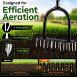 Furfrolic Lawn Aerator - 2-in-1 Manual Aerator with Automatic Dirt and Leaf Clean, Heavy-Duty Reinforced 15 Spikes & Ergonomic T-Handle for Lawn Maintenance, Garden Care, Yard Work (Black)