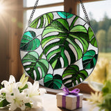 Stained Glass Window Hanging, 8 Inch Monstera Plant Stained Glass Suncatcher, Plant Sun Catcher, Plant Lover Decor, Plant Lover Gifts, Mother's Day, Birthday, Housewarming, Christmas, Festival Gifts