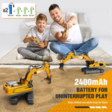 Remote Control Excavator Construction Toys for Boys, 2×1200mAh RC Construction Truck with Metal Shovel & Light, 11CH Excavator Toys for Boys 3-5 4-7 8-12 Year Old Kids Christmas Birthday Gift,120+Mins
