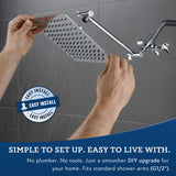 G-Promise All Metal 8 Inch Dual Square Shower Head with Handheld Spray Combo, Rain Shower Head, Adjustable Extension Arm, Smooth 3-Way Diverter, 71 Inch Extra Long Hose - A Bathroom Upgrade (Chrome)