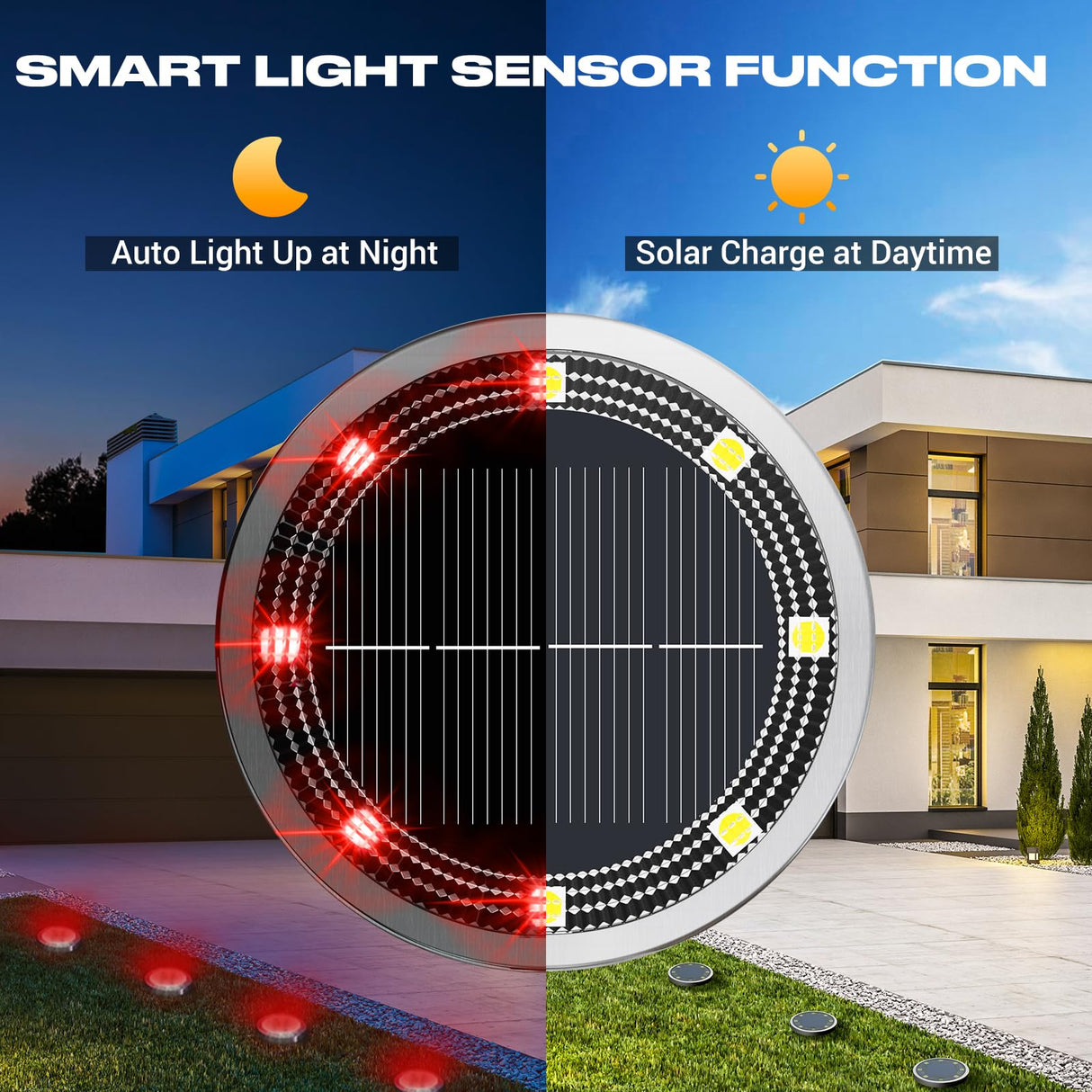 Peasur Mini Solar Ground Lights Outdoor, 4 Pack Flat Solar Powered Disc Lights, IP68 Waterproof, Anti-Rust, Landscape Lighting for Pathway Garden Yard Lawn Walkway Landscape Driveway, Red