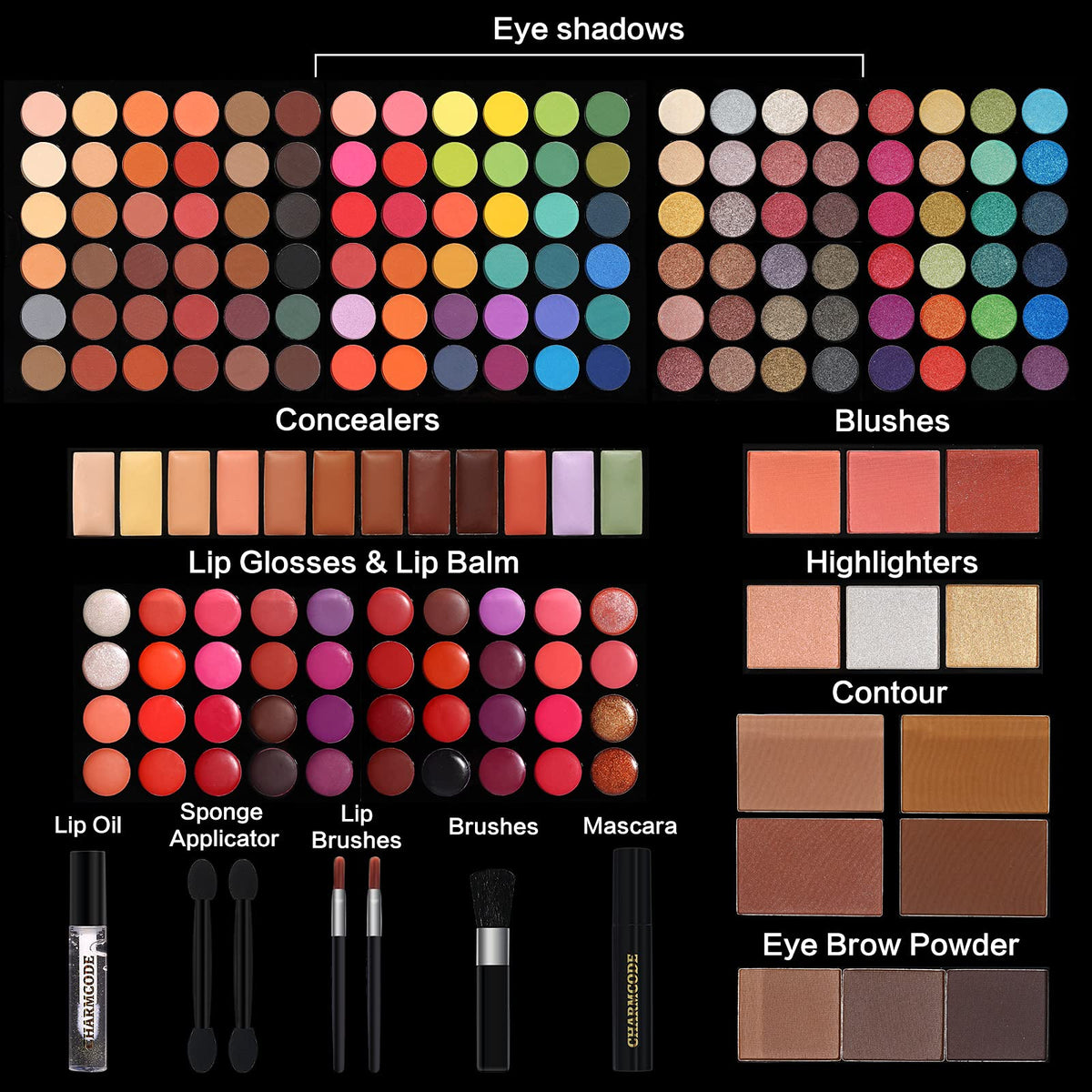 Professional All in One Makeup Kit for Women Full Kit,186 Colors Make Up Palette Christmas Gift Set, Including Eyeshadow,Lip Gloss,Concealer,Highlighter,Contour,Brow Powder,Mascara,Blush & Brush
