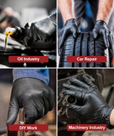 NEOTRIL 8 Mil Heavy Duty Disposable Nitrile Gloves with Raised Diamond Texture Grip Rubber Gloves, Latex & Powder Free Mechanic Gloves for Household Cleaning, Black | 200 Pcs