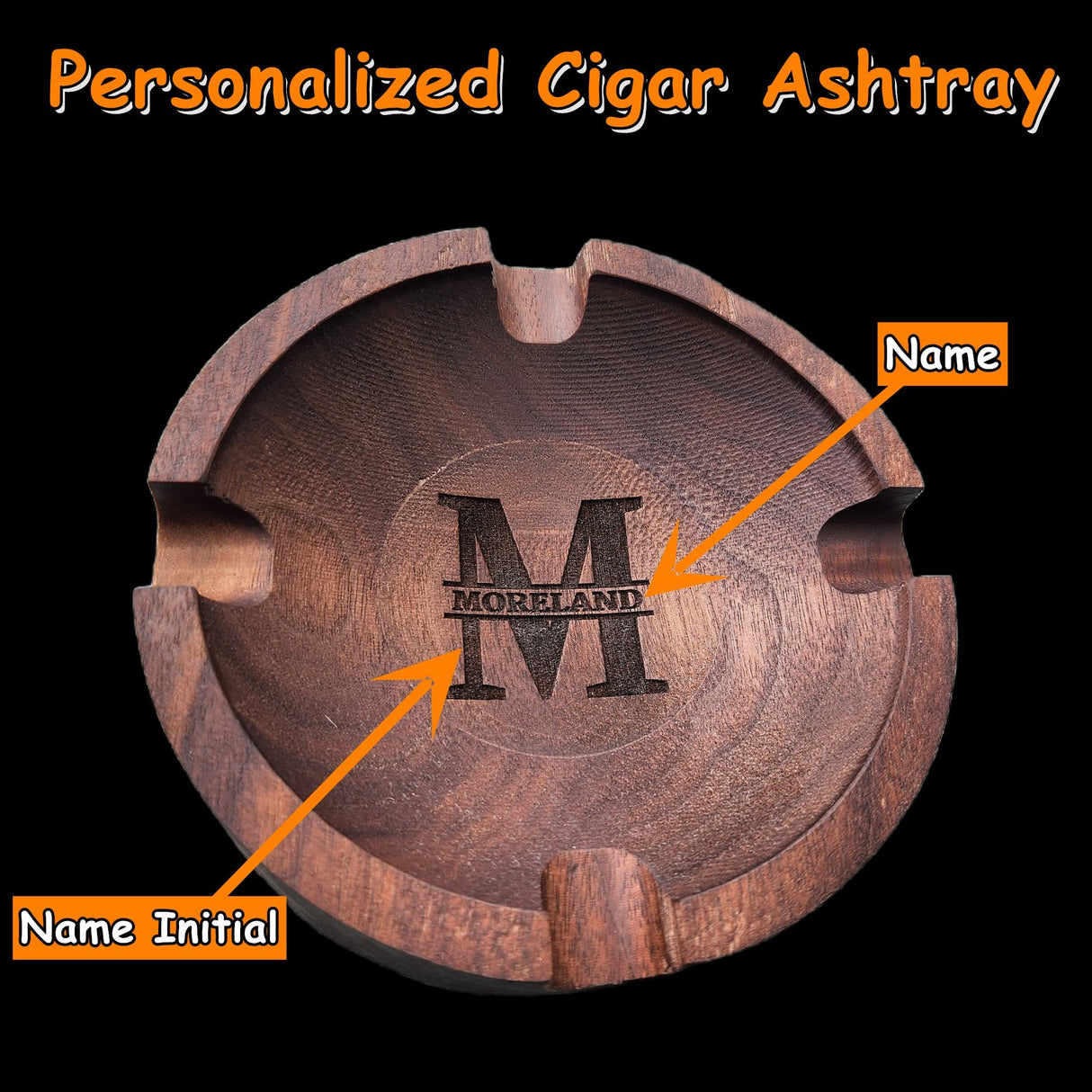 Cigar Ash Trays for Men Dad Home Ashtrays Personalized Walnut Wooden Outdoor Cigar Ash Tray With Name Cigar Accessories for Husband Grandpa Groomsmen Fathers Day Birthday Anniversary Christmas Gifts