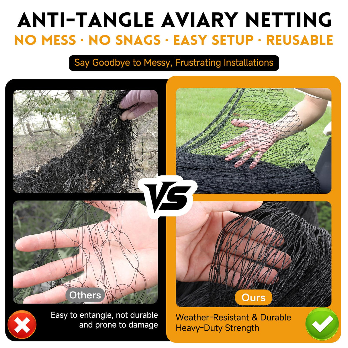 Heavy Duty Aviary Netting 25x50 ft, 1" Mesh Reinforced HDPE Poultry Netting, Anti-Tangle Bird Netting for Chicken Coop, Hawk Deterrent for Chickens, Garden & Crop Protection
