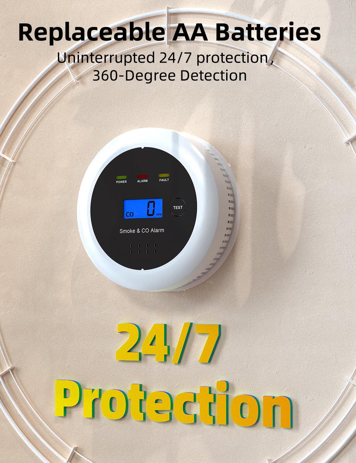 UxmCruxial Smoke Detector Carbon Monoxide Detector Combo, 2 in 1 Smoke and Carbon Monoxide Alarm with Display 85dB Alarm Replaceable Battery Fire Alarm CO Detector for Kitchen,3 Pcak