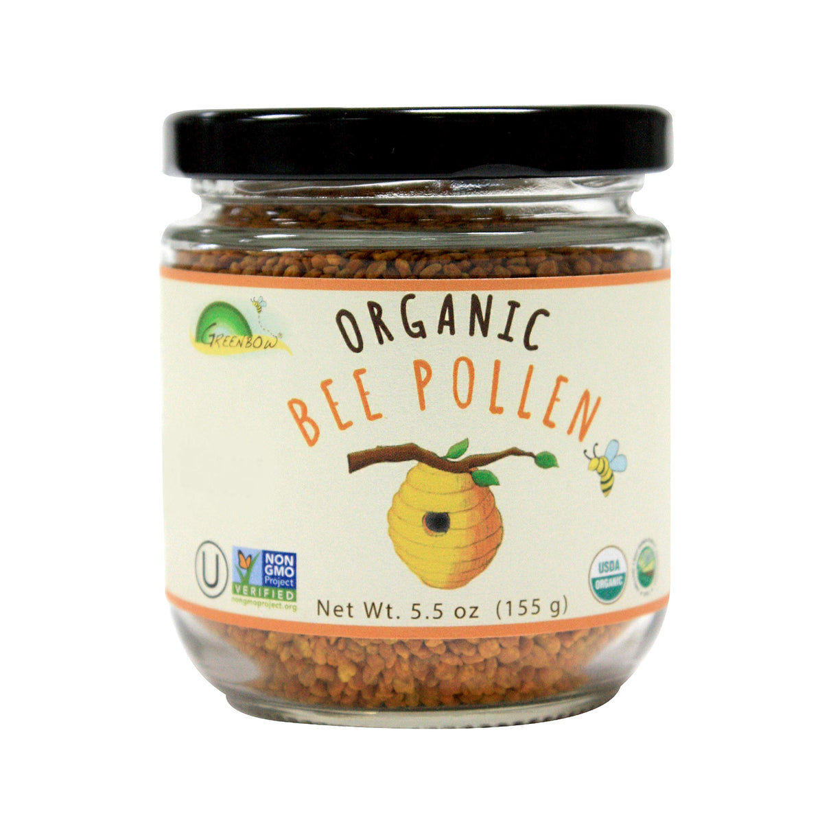 Greenbow Organic Bee Pollen - 100% USDA Certified Organic, Non-GMO, Halal, Kosher Certified, Pure & Natural Bee Pollen - Superfood Packed with Proteins, Vitamins & Minerals - Gluten Free - 155g