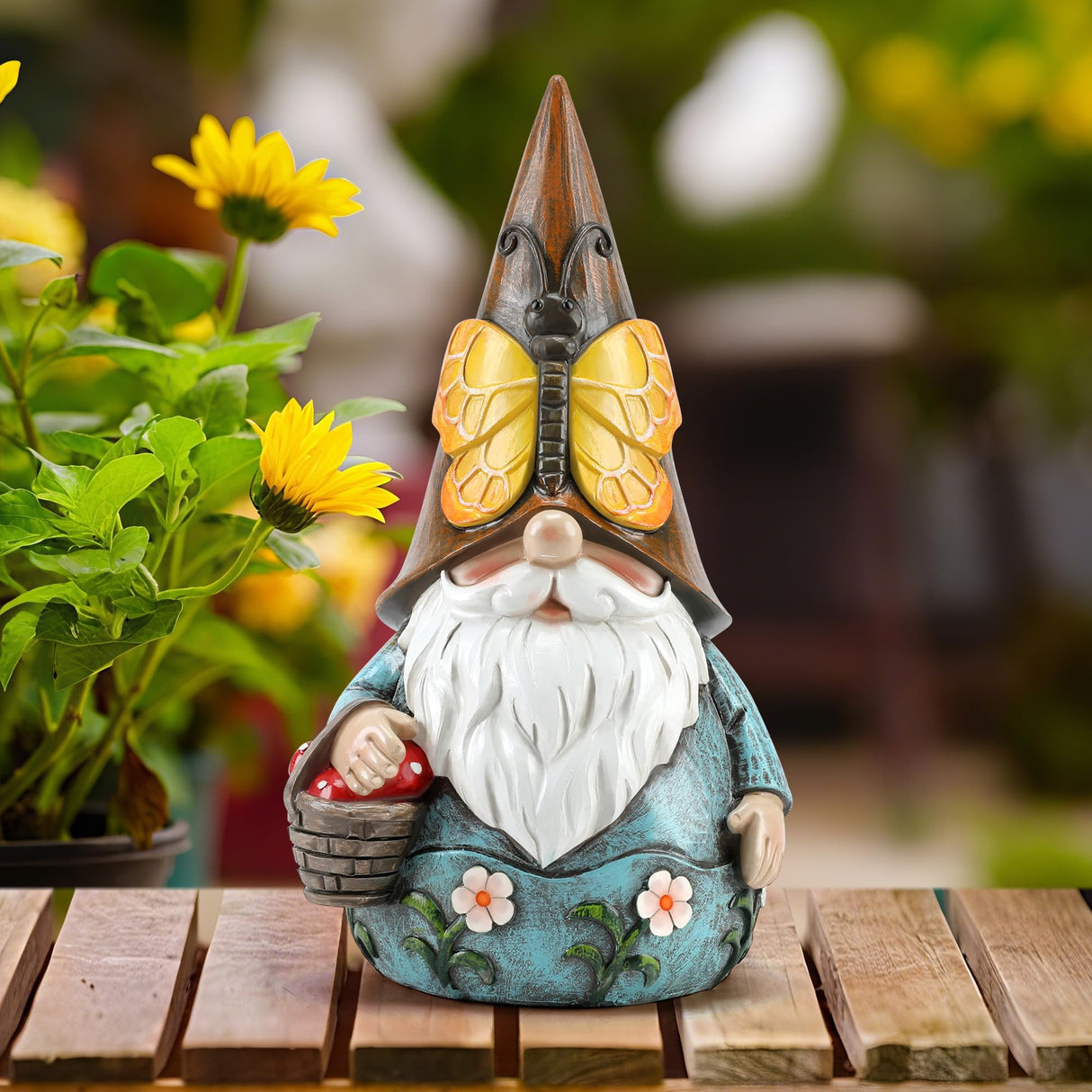 Wiresusan Outdoor Garden Gnome Statue, Butterfly Gnomes Decor Spring Butterfly Figurine, 7.3" Garden Gnomes Sculptures & Statues Outside Yard Lawn Patio Home Decoration, Nomes Gift