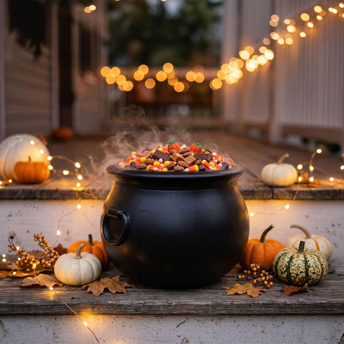Union Products Black 16 Inch Spooky Witch Cauldron for Indoor and Outdoor Halloween Decoration and Trick or Treat Candy Container, Black