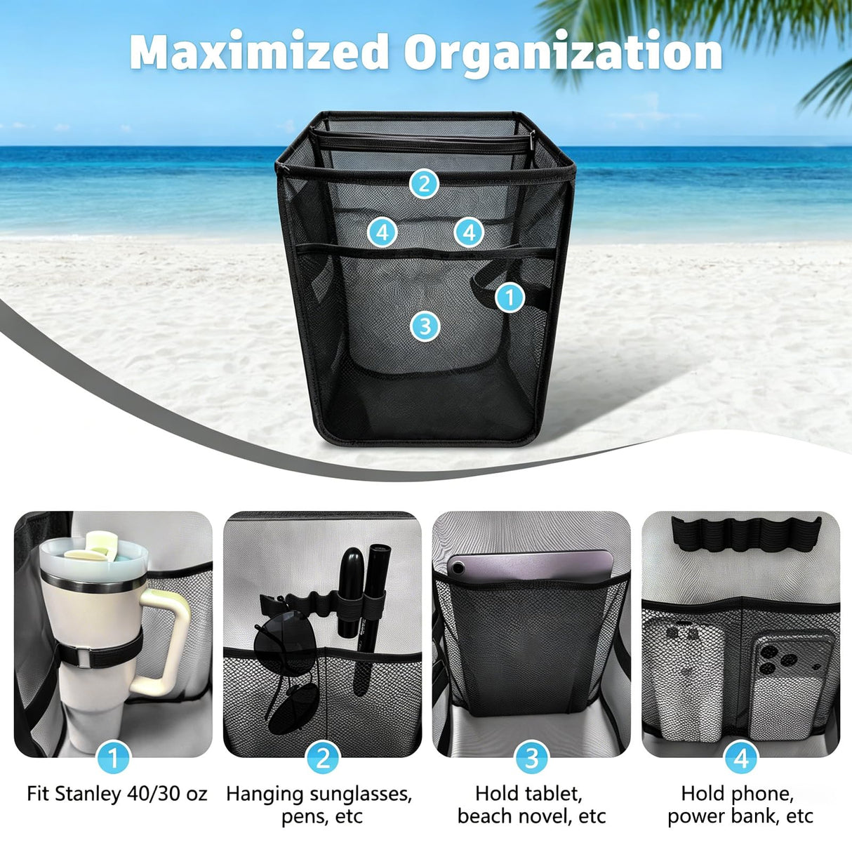 XYFuuee 2-in-1 Cooler Organizer Insert for X Large Bogg Bag Accessories, PEVA Portable Leak-Proof Ice Chest, Lightweight Mesh Divider Inserts Pouch with 4Fastener for XL Bog Beach Rubber Tote, Black