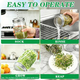 Bylion 2-in-1 Seed Sprouting Set- Green Onion Regrower Kits - Onion Planter Scallion, Grower Seed Sprouting Kit with Regrower Sprouting Lids, Mason Jar and Natural Bamboo Base for Windowsill Garden
