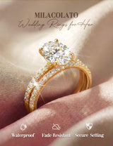 MILACOLATO Engagement Rings for Women Non Tarnish 14K Gold Plated Bridal Rings Sets Dainty Oval Cut CZ Wedding Ring Set Stackable Eternity Promise Rings for Her Size 6