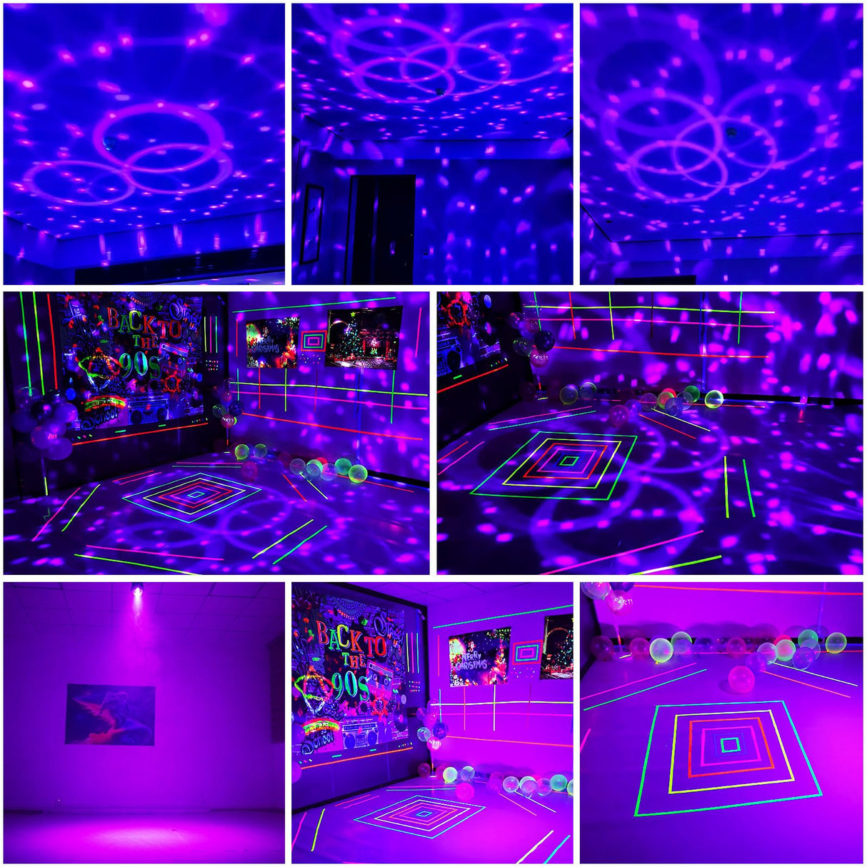 DJPTYGCK 2 in 1 Glow Party Black Light Disco Ball Light with Sound Activated Strobe Dj Party Lights Black Lights, for Halloween Christmas Birthday Decor Classroom Room Family Party Decor