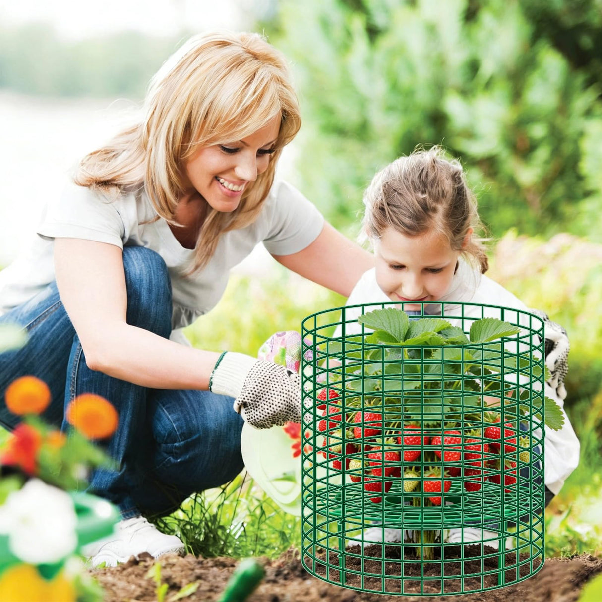 Nlicrst 5 Sets Strawberry Plant Support with Wire Plant Protectors, 12.9"x 11.8" Wire Plant Cages and Strawberry Growing Racks, Animal Protection for Strawberry Tomato Garden Vegetables Plants