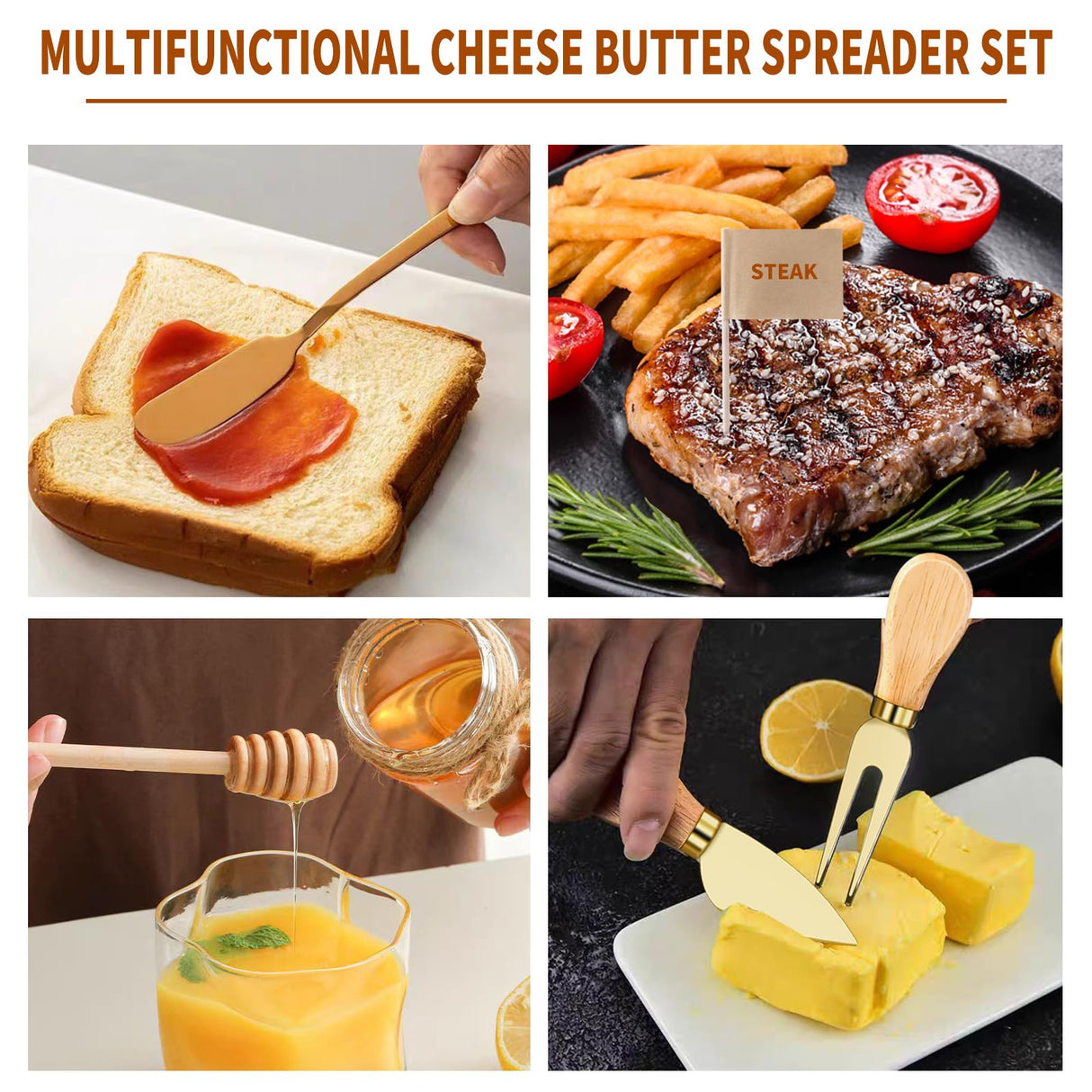 48 Pcs Charcuterie Boards Accessories Butter Spreader Knives Set Stainless Steel Cheese Mini Serving Tongs Spoons Forks Dipping Bowls Toothpick Flags Utensils for Pastry Making Wedding Christmas(Gold)
