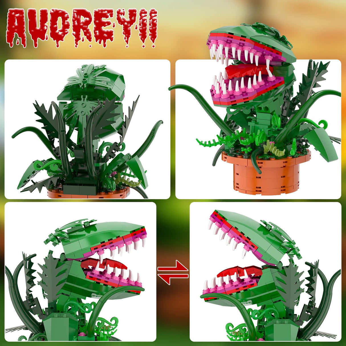 aphpaio Audrey 2 Piranha Plant Building Toys Sets, Little Shop of Horrors Flowers Cannibal with Openable Mouth Building Blocks, Gift for TV Fans Halloween Christmas Kids Ages 8+