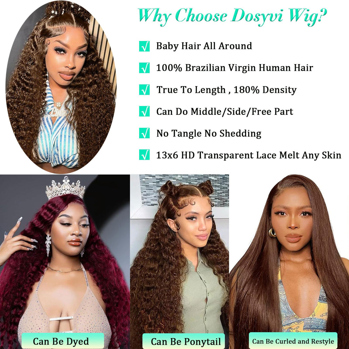 Chocolate Brown Deep Wave Lace Front Wigs Human Hair 13X6 Lace Front Wigs Human Hair Pre Plucked 180% Density HD Transparent Lace Frontal Wigs For Women Colored Deep Curly (Chocolate Brown, 24 Inch)