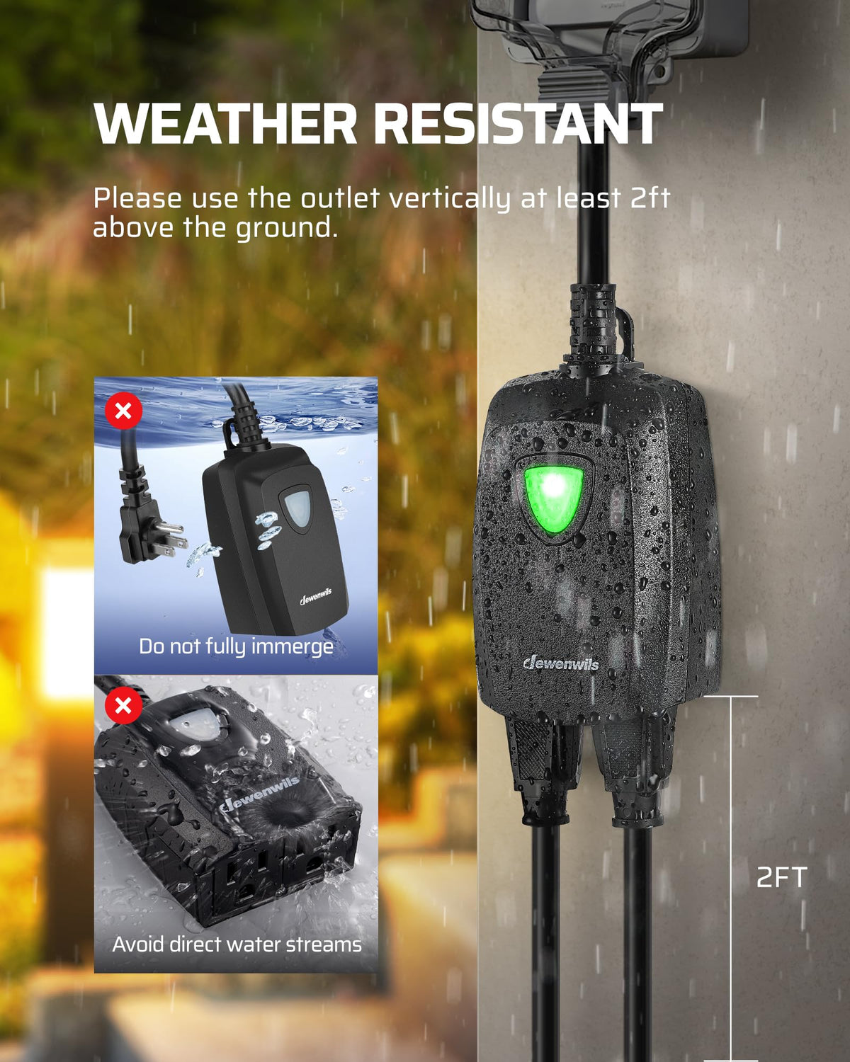 DEWENWILS Outdoor Wireless Remote Control Outlet Power Strip Weatherpr ...