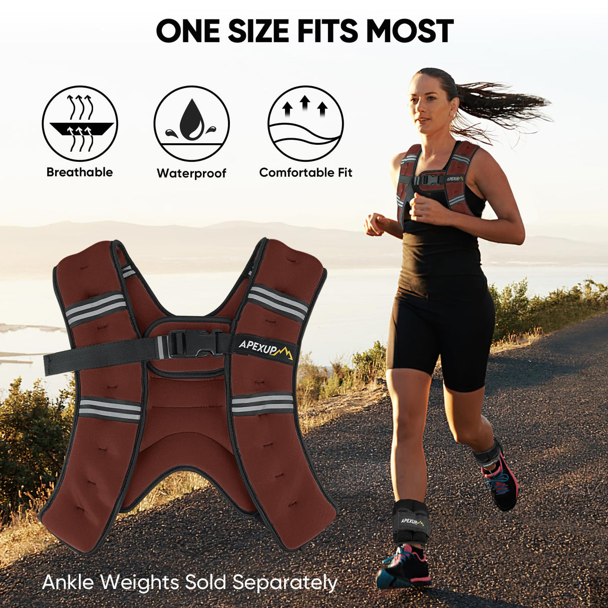 APEXUP Weighted Vest with 5lbs/10lbs/15lbs/20lbs/25lbs/30lbs Weights and Reflective Stripe, Weight Vest Men Women for Workout, Strength Training, Running (Claret, 10lbs)