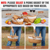 Happypicnic 12" Picnic Basket - Small Wicker Basket with Foldable Handle Lid & Removable Liner | Cute Picnic Basket Toy Empty for Kids, Gift, Halloween, Christmas, Valentines, Easter, Birthday, Solid