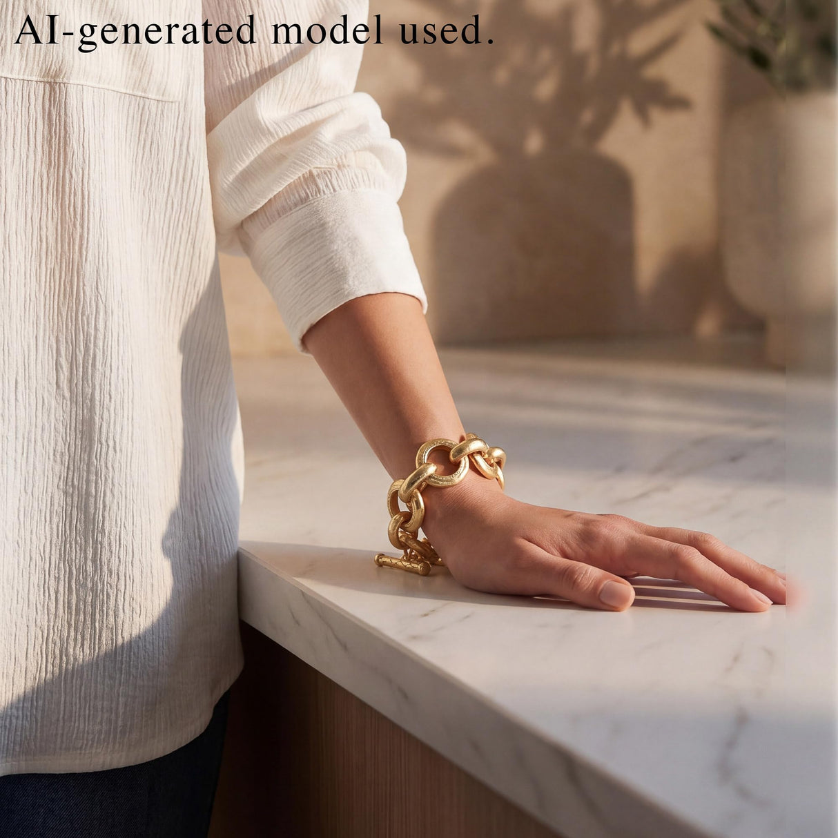 PanLuca 18K Gold Plated Hammered Toggle Bracelet for Women